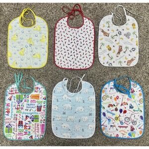 Lot Of 6 Quilted Handmade Bibs Assorted Large Size 12"‎ X 9"